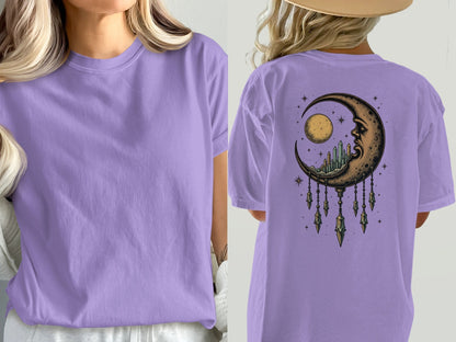 Dreaming Crescent With Crystals Graphics Relaxed T-Shirt - IconVexa