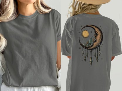 Dreaming Crescent With Crystals Graphics Relaxed T-Shirt - IconVexa