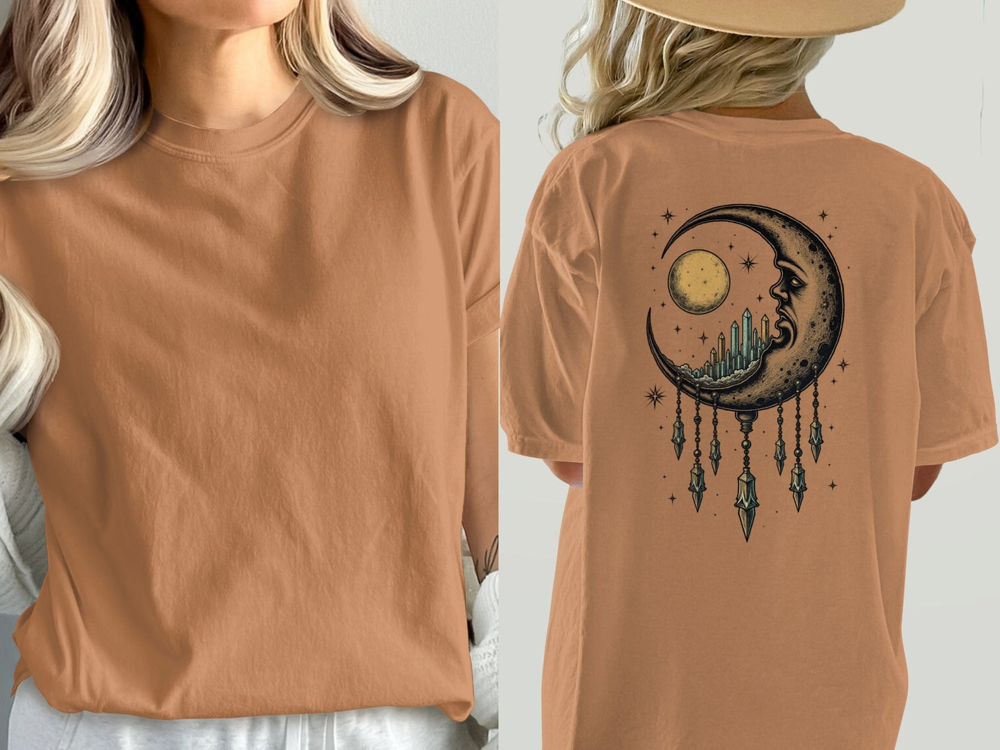 Dreaming Crescent With Crystals Graphics Relaxed T-Shirt - IconVexa
