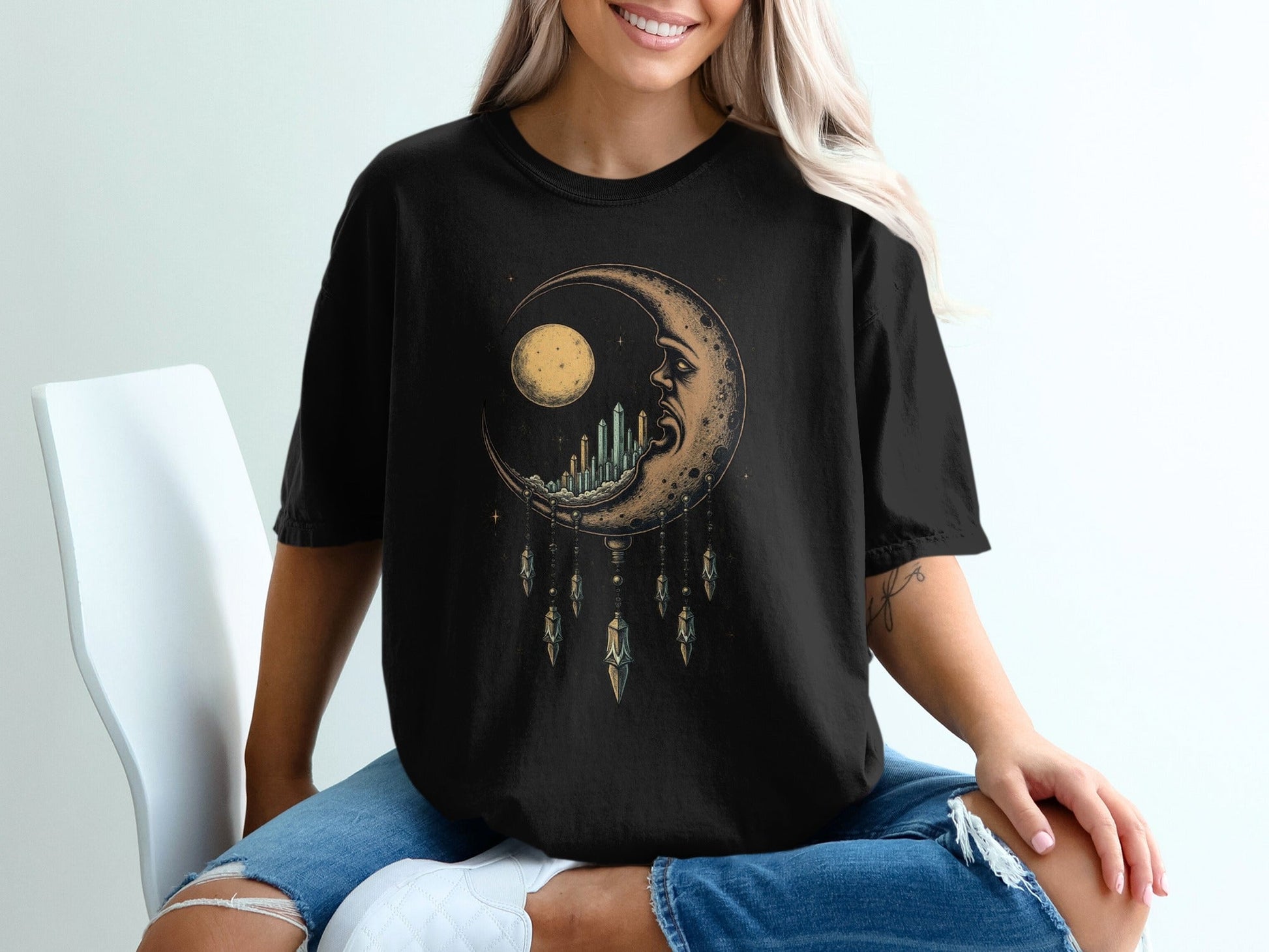 Dreamy Celestial Design of Moon Dreamcatcher Graphic T-Shirt - IconVexa