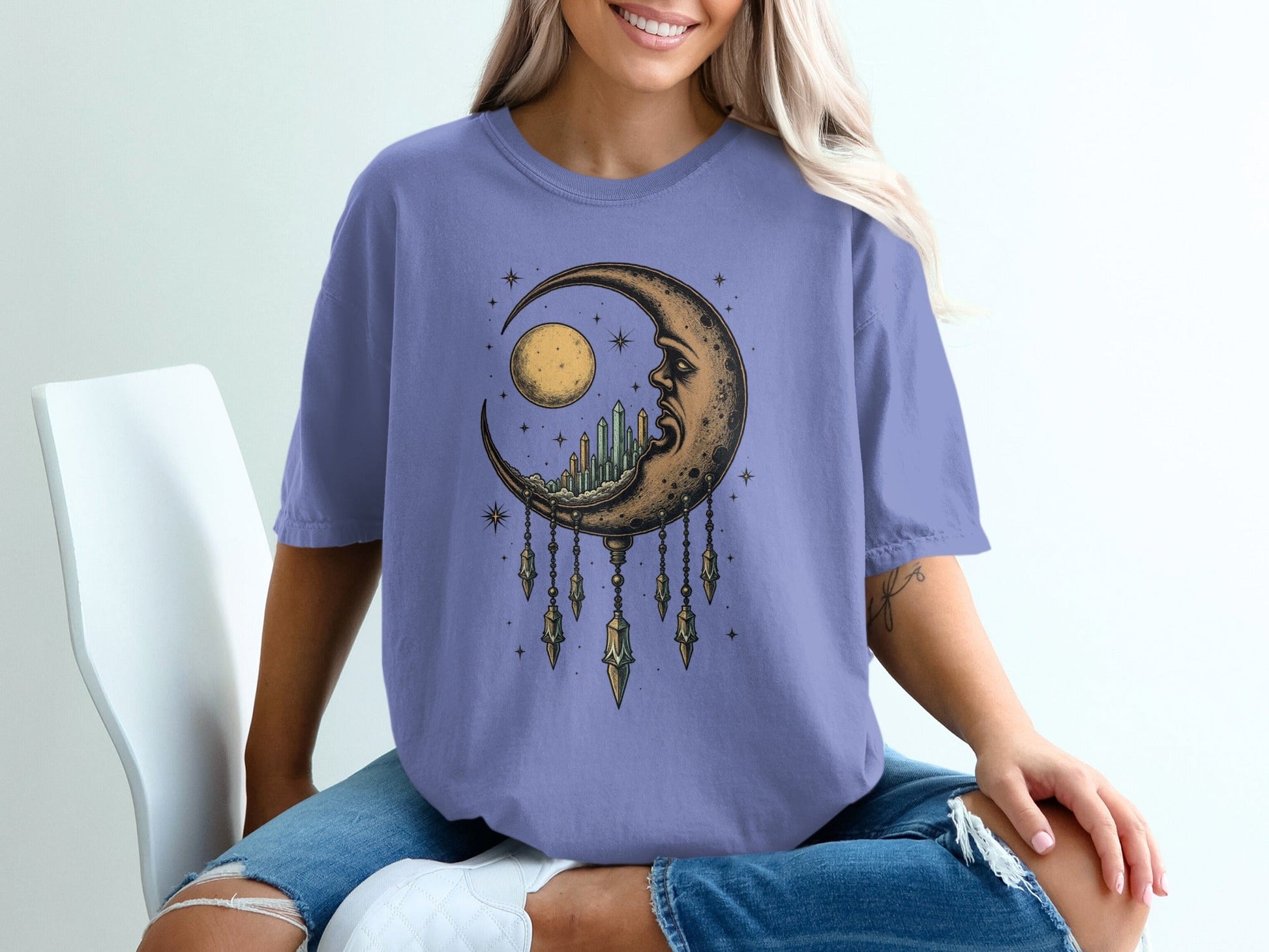 Dreamy Celestial Design of Moon Dreamcatcher Graphic T-Shirt - IconVexa