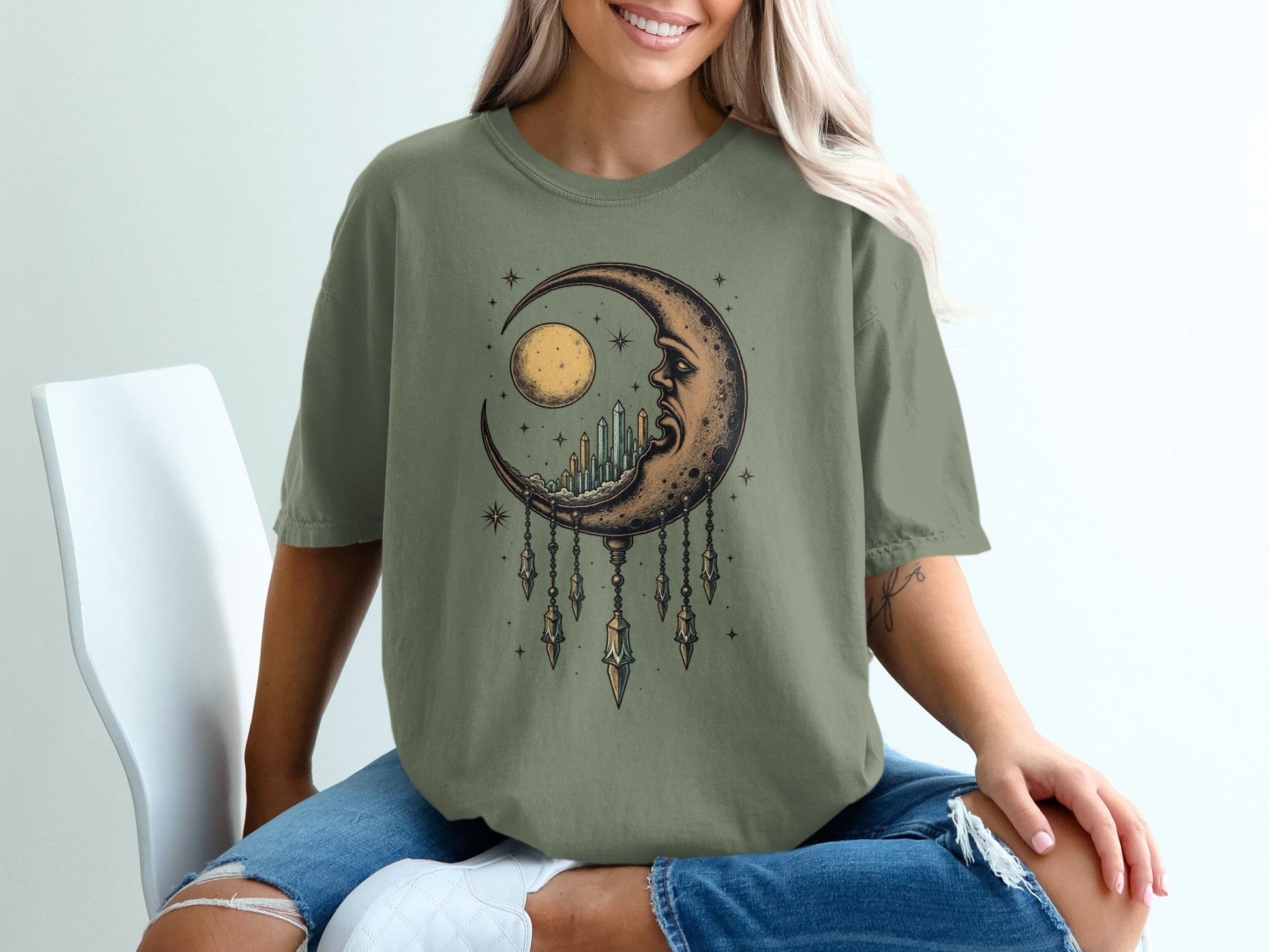 Dreamy Celestial Design of Moon Dreamcatcher Graphic T-Shirt - IconVexa