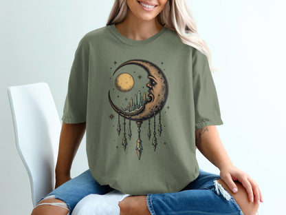 Dreamy Celestial Design of Moon Dreamcatcher Graphic T-Shirt - IconVexa