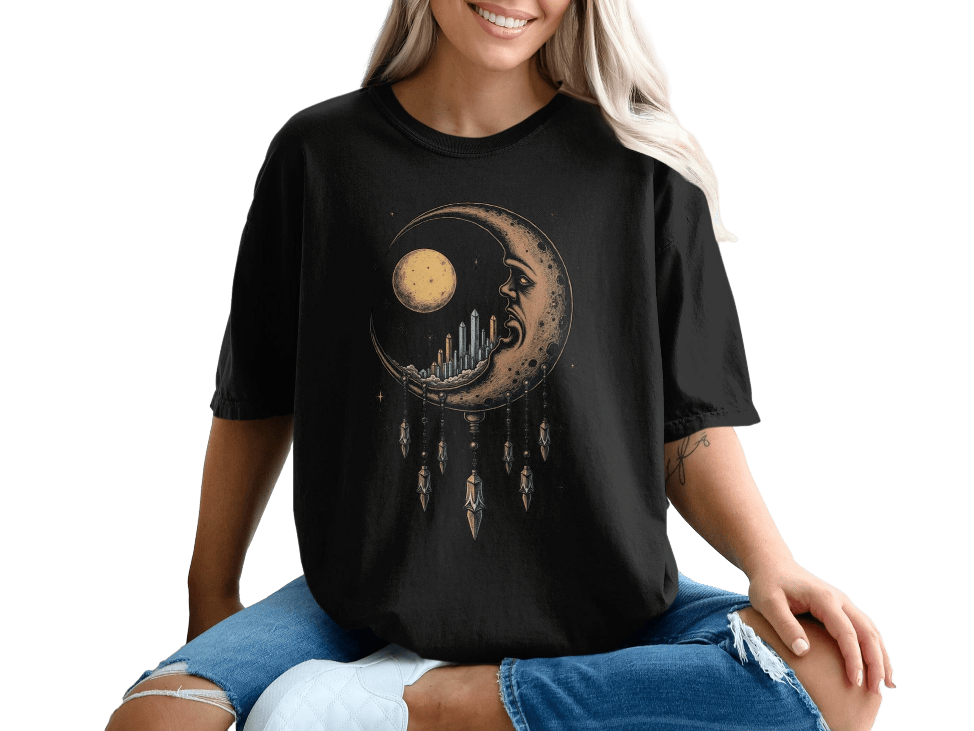 Dreamy Celestial Design of Moon Dreamcatcher Graphic T-Shirt - IconVexa