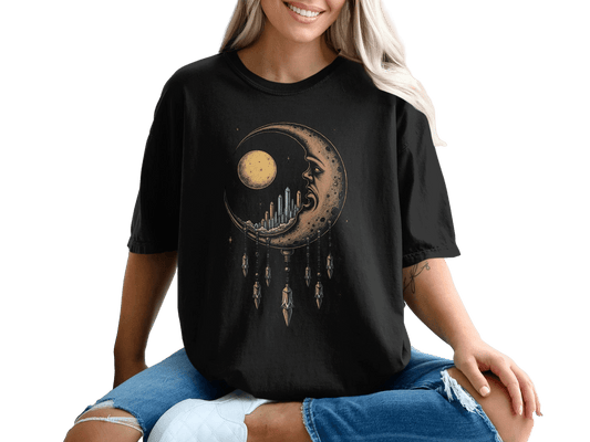 Dreamy Celestial Design of Moon Dreamcatcher Graphic T-Shirt - IconVexa