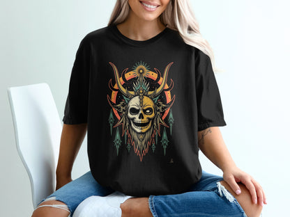 Gothic Skull with Antlers Design Graphic T-Shirt product type
