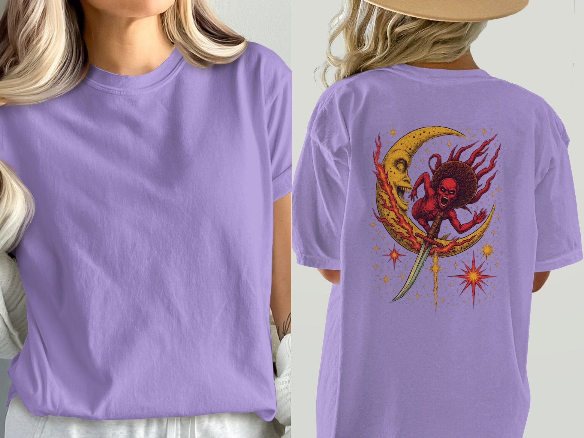 Evil Monster Moon Sword Graphic Design Adult T-Shirt - IconVexa