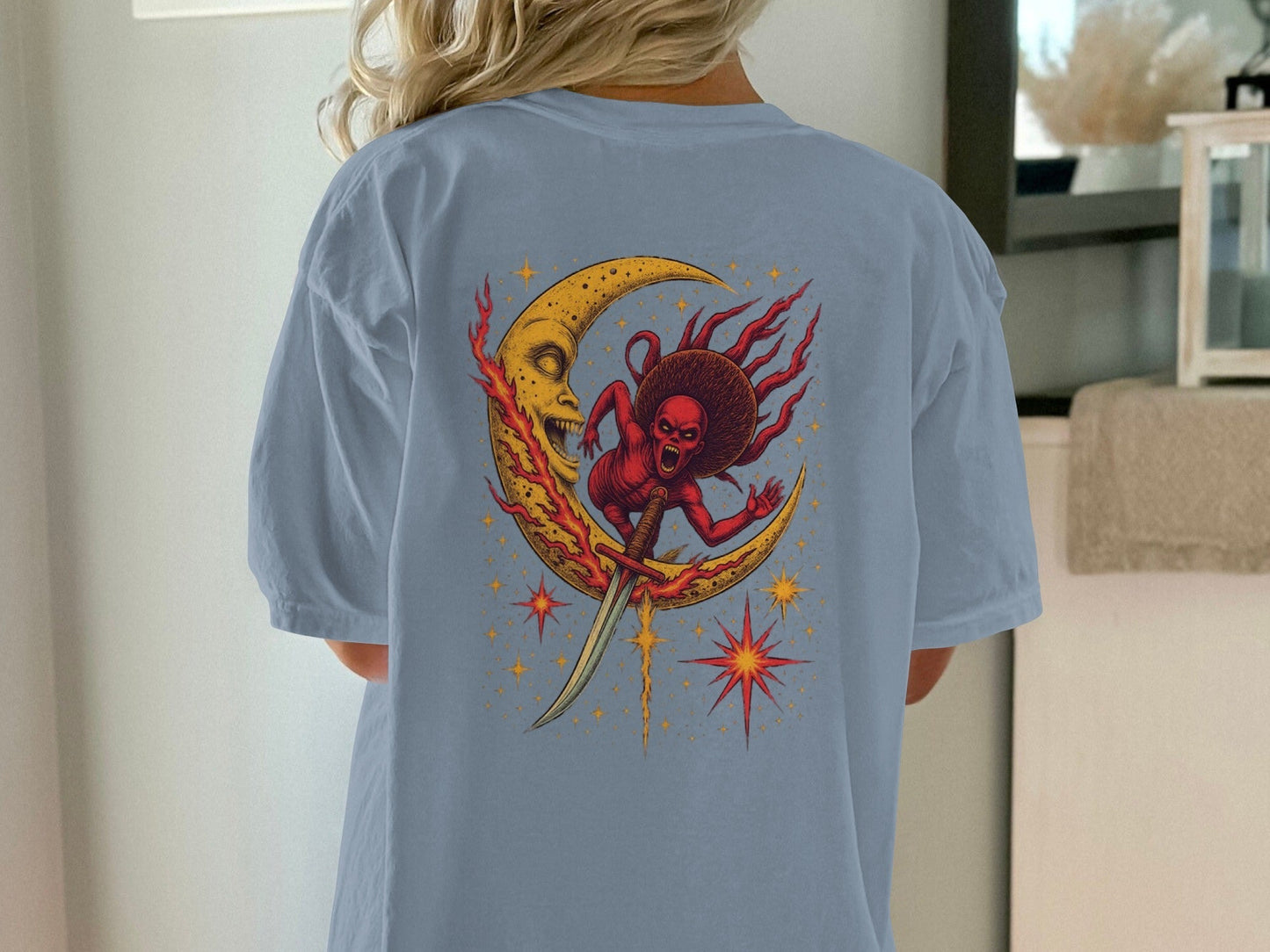 Evil Monster Moon Sword Graphic Design Adult T-Shirt - IconVexa