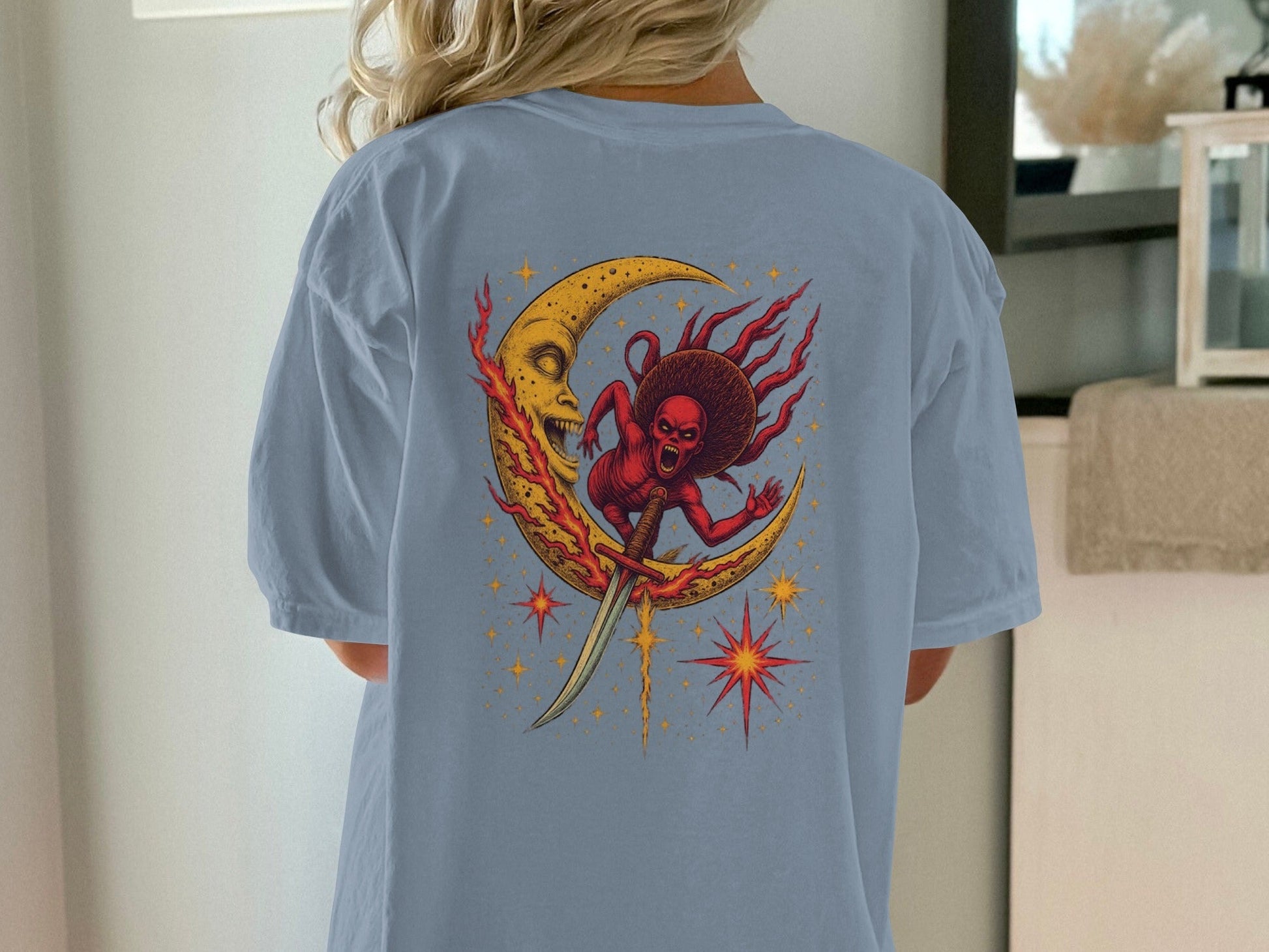 Evil Monster Moon Sword Graphic Design Adult T-Shirt - IconVexa
