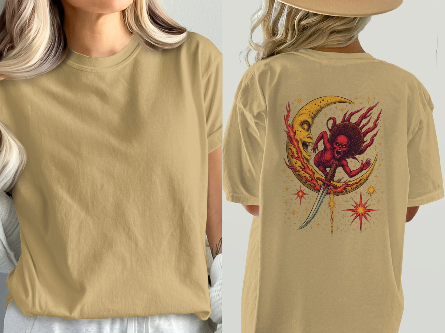 Evil Monster Moon Sword Graphic Design Adult T-Shirt - IconVexa