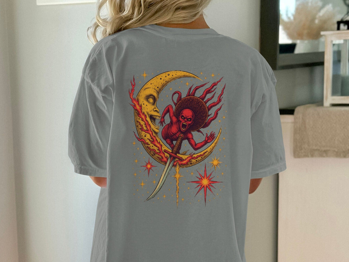Evil Monster Moon Sword Graphic Design Adult T-Shirt - IconVexa