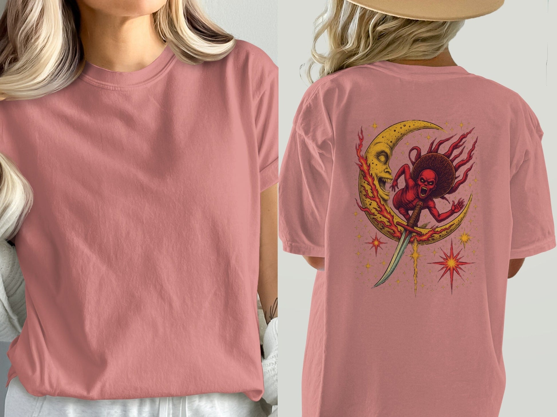 Evil Monster Moon Sword Graphic Design Adult T-Shirt - IconVexa