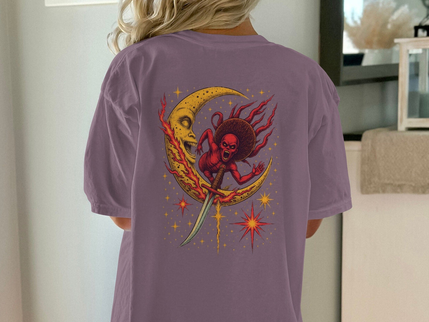 Evil Monster Moon Sword Graphic Design Adult T-Shirt - IconVexa