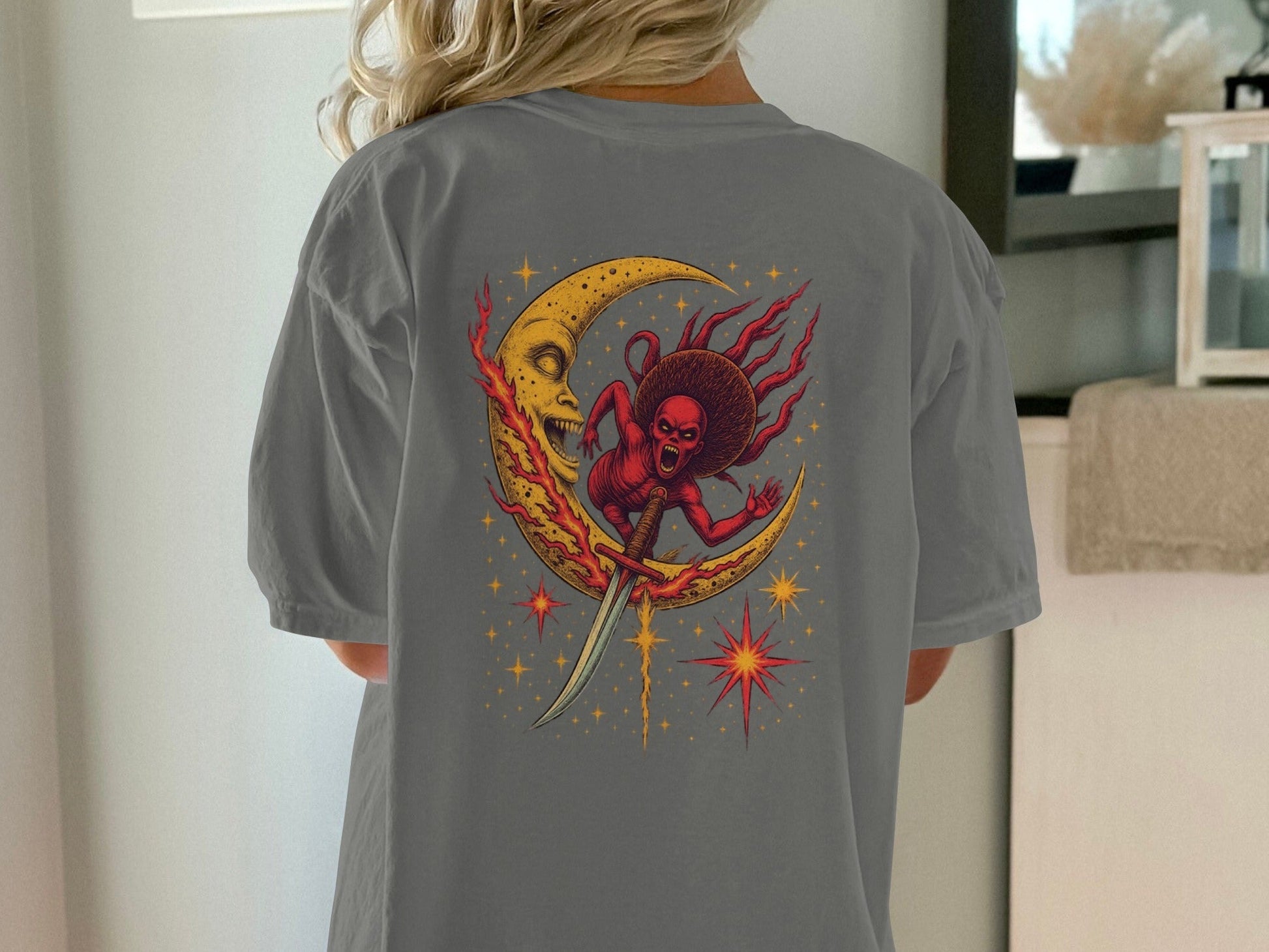 Evil Monster Moon Sword Graphic Design Adult T-Shirt - IconVexa