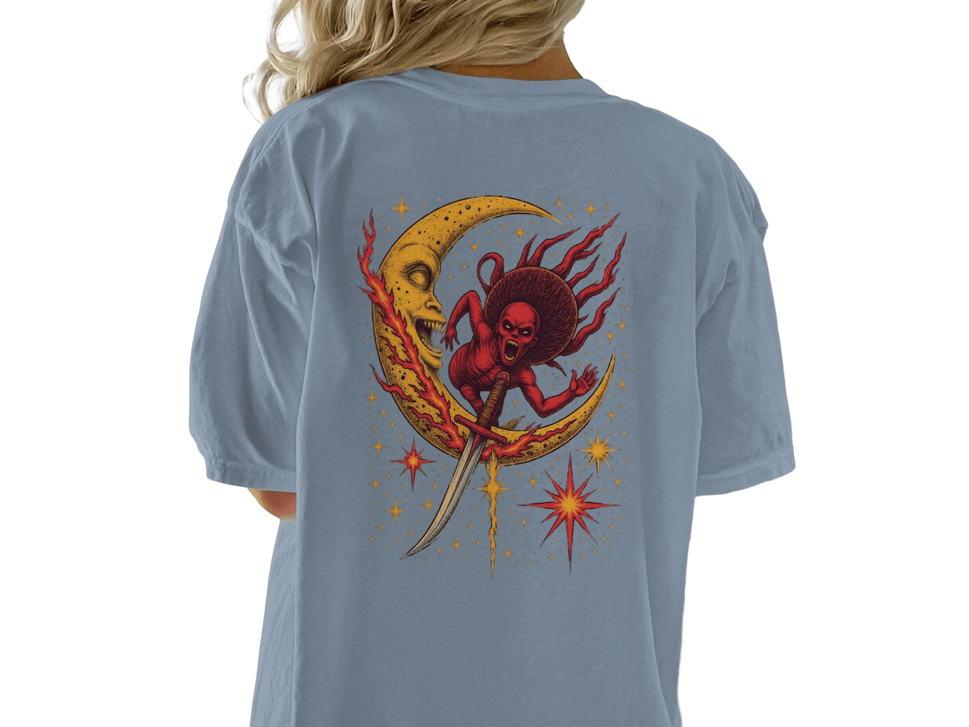 Evil Monster Moon Sword Graphic Design Adult T-Shirt - IconVexa