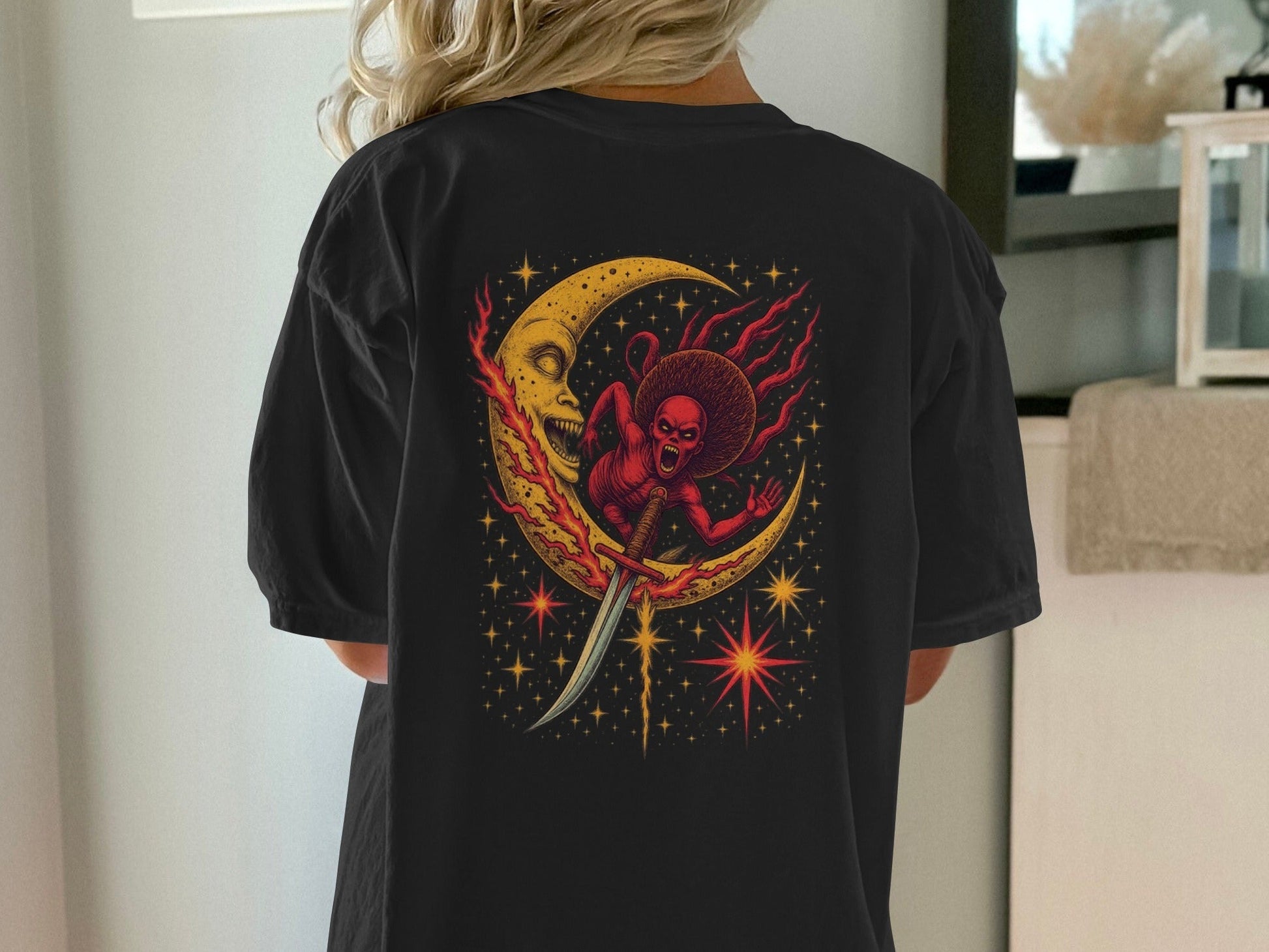 Evil Monster Moon Sword Graphic Design Adult T-Shirt - IconVexa