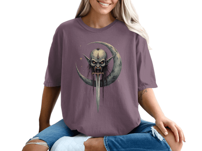 Evil On The Moon With Sword Graphic Illustration T-Shirt - IconVexa