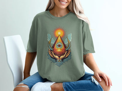 Eye Above Sun Above Hands Graphic Print Design T-Shirt - IconVexa