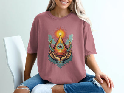 Eye Above Sun Above Hands Graphic Print Design T-Shirt - IconVexa