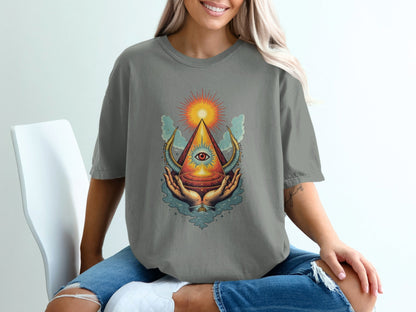 Eye Above Sun Above Hands Graphic Print Design T-Shirt - IconVexa