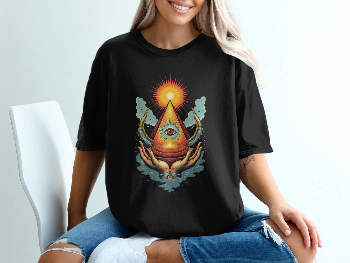 Eye Above Sun Above Hands Graphic Print Design T-Shirt - IconVexa
