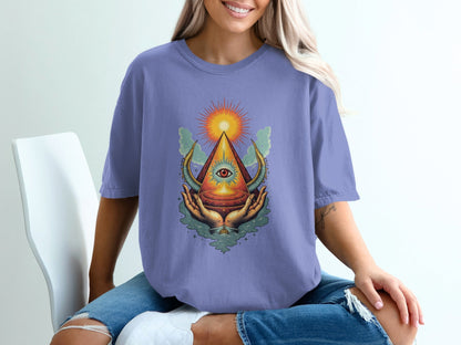 Eye Above Sun Above Hands Graphic Print Design T-Shirt - IconVexa