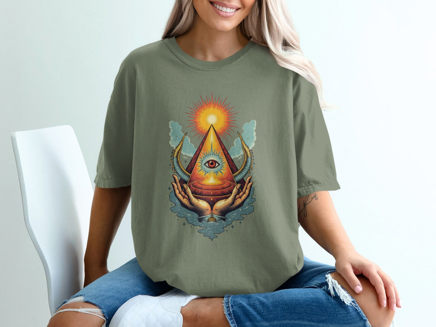Eye Above Sun Above Hands Graphic Print Design T-Shirt - IconVexa
