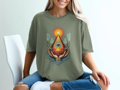 Eye Above Sun Above Hands Graphic Print Design T-Shirt - IconVexa