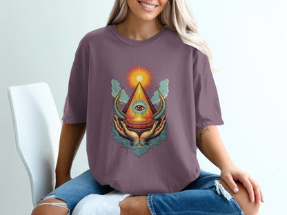 Eye Above Sun Above Hands Graphic Print Design T-Shirt - IconVexa