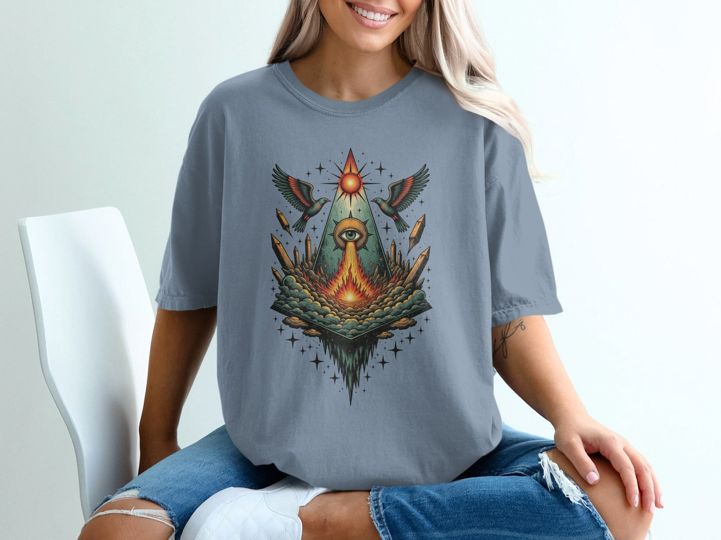 Eye Birds Crystals Pyramid Graphic Comfort Colors T-Shirt - IconVexa