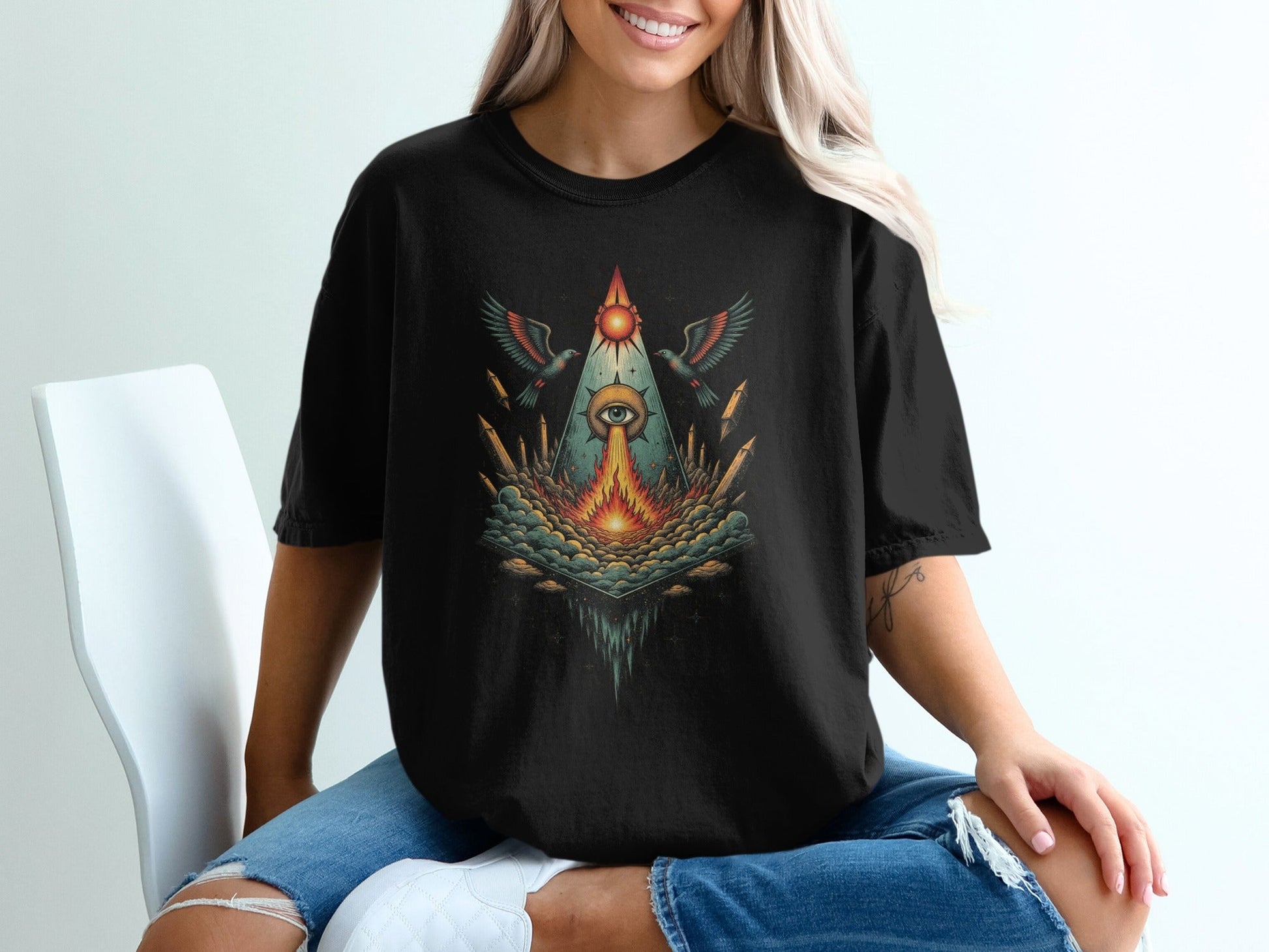 Eye Birds Crystals Pyramid Graphic Comfort Colors T-Shirt - IconVexa