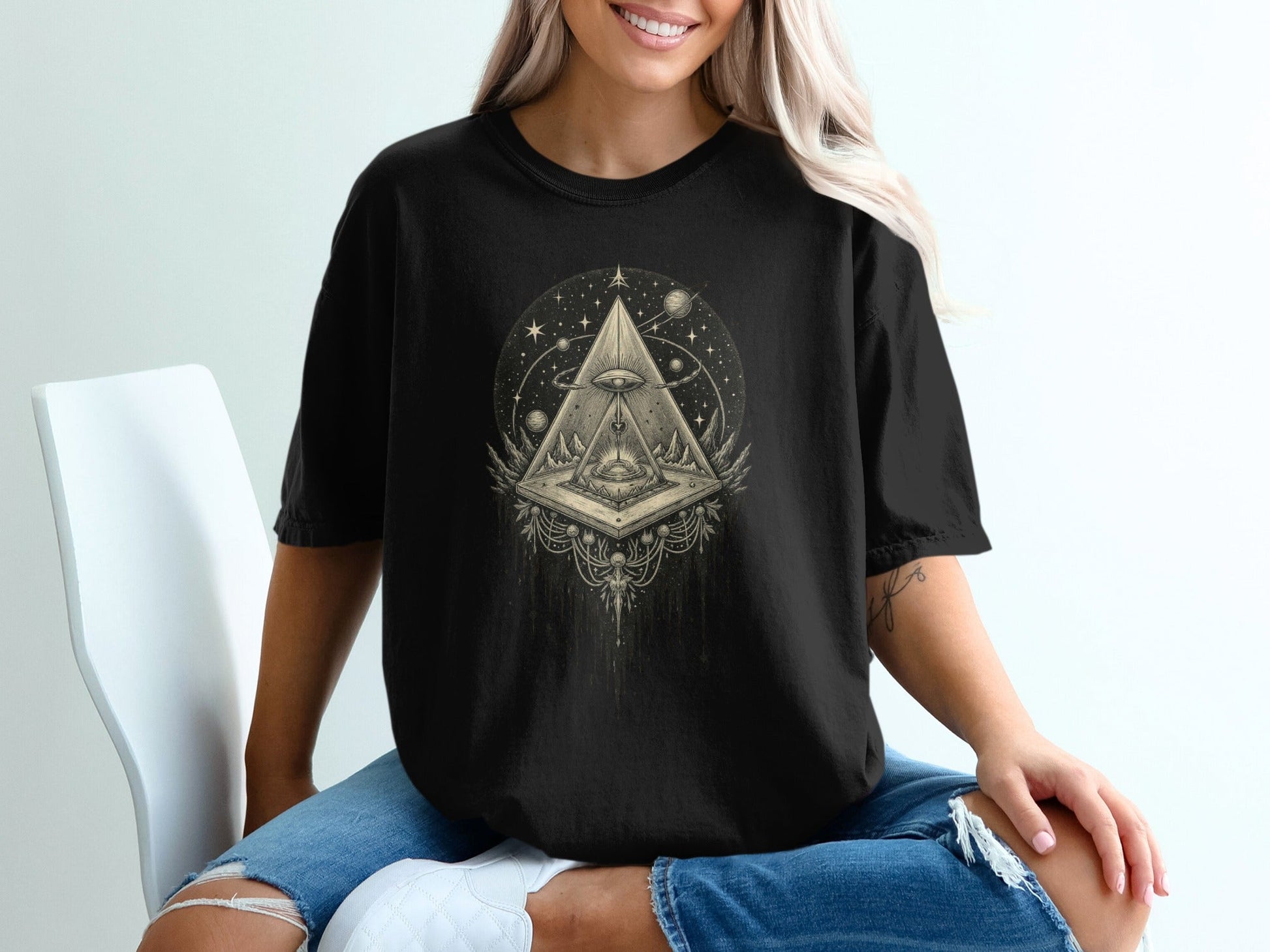 Eye in Pyramid Universe Graphic Design Unique T-Shirt - IconVexa
