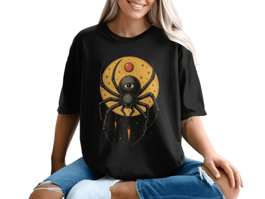 Eye Spider Design on Celestial Background Unisex T-Shirt - IconVexa