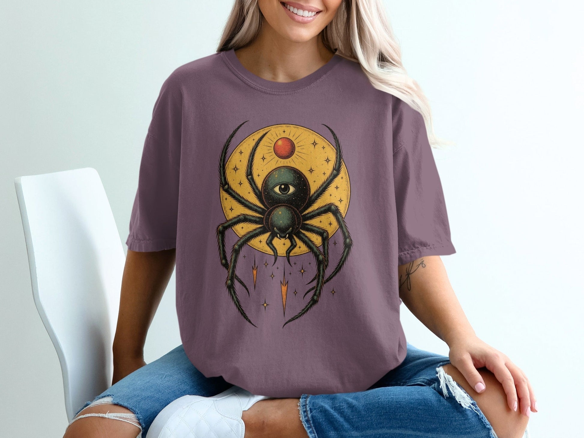 Eye Spider Design on Celestial Background Unisex T-Shirt - IconVexa