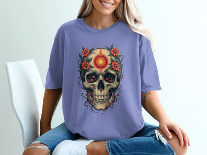 Floral Skull Detailed Graphic Unisex T-Shirt product