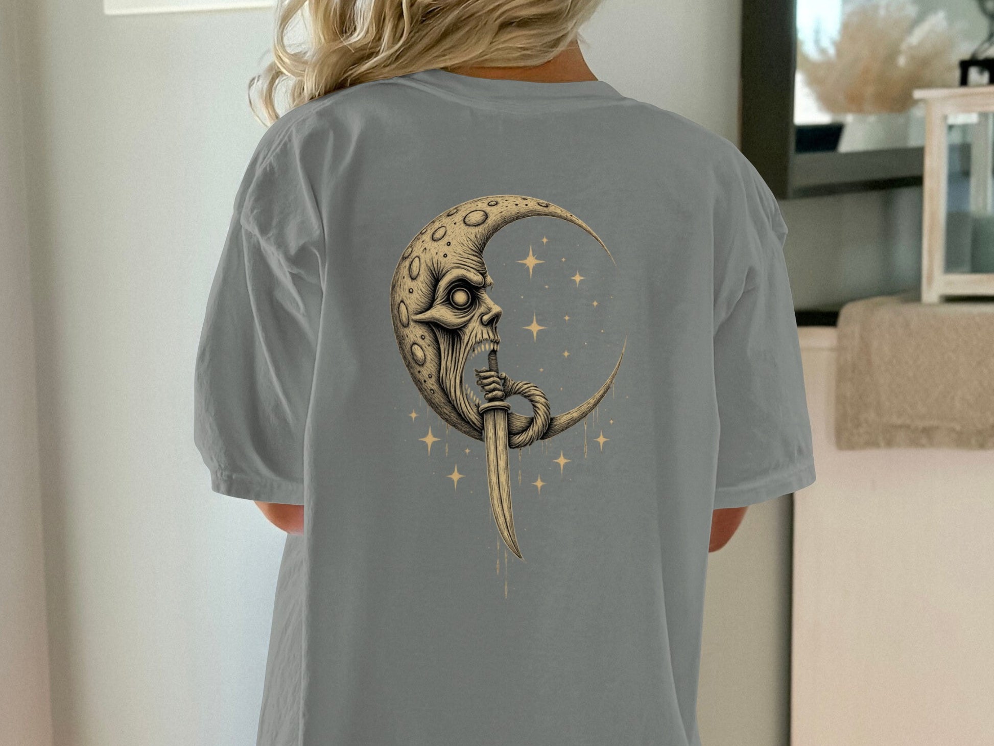 Unique Moon Skull Graphic Design T-Shirt product