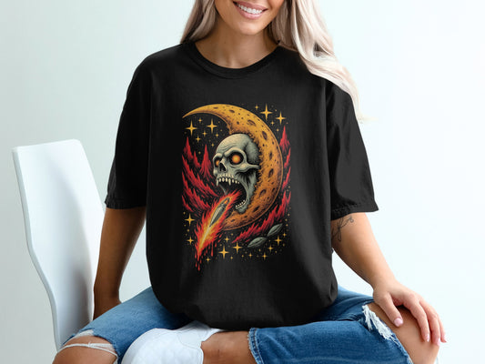 Flaming Skull and Crescent Moon Graphic Tee product type
