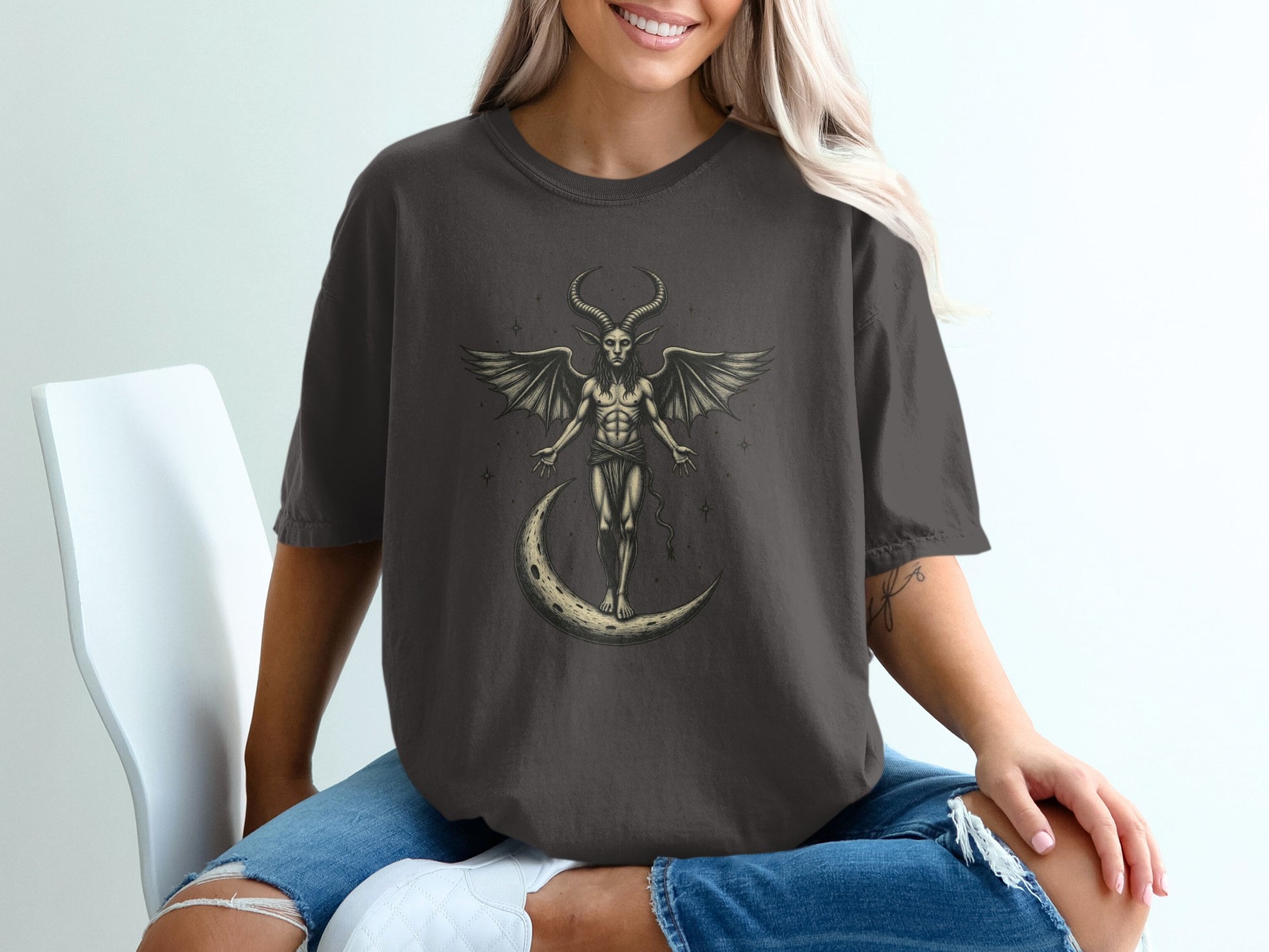 Mystical Goat Demon on Moon Graphic Tee product type
