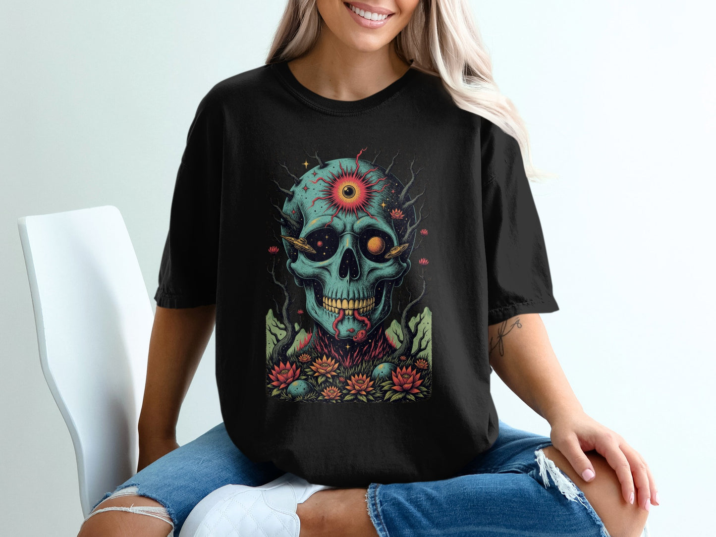 Vibrant Skull and Floral Graphic Women's T-shirt product
