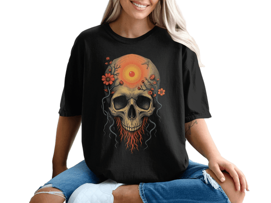 Floral Skull Records with Sun Eye Funny Graphic T-Shirt - IconVexa