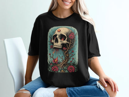Floral Skull Rising T-Shirt Artistic Print Skull Design T-Shirt - IconVexa