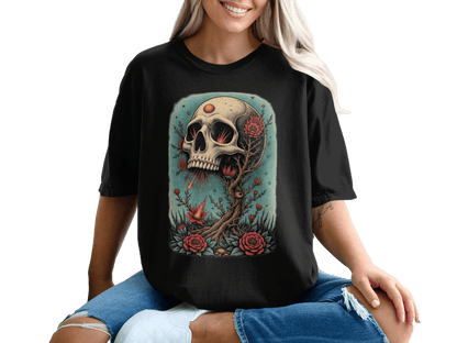 Floral Skull Rising T-Shirt Artistic Print Skull Design T-Shirt - IconVexa