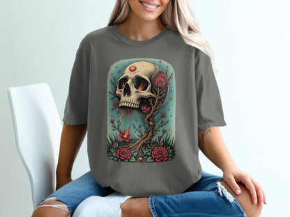 Floral Skull Rising T-Shirt Artistic Print Skull Design T-Shirt - IconVexa