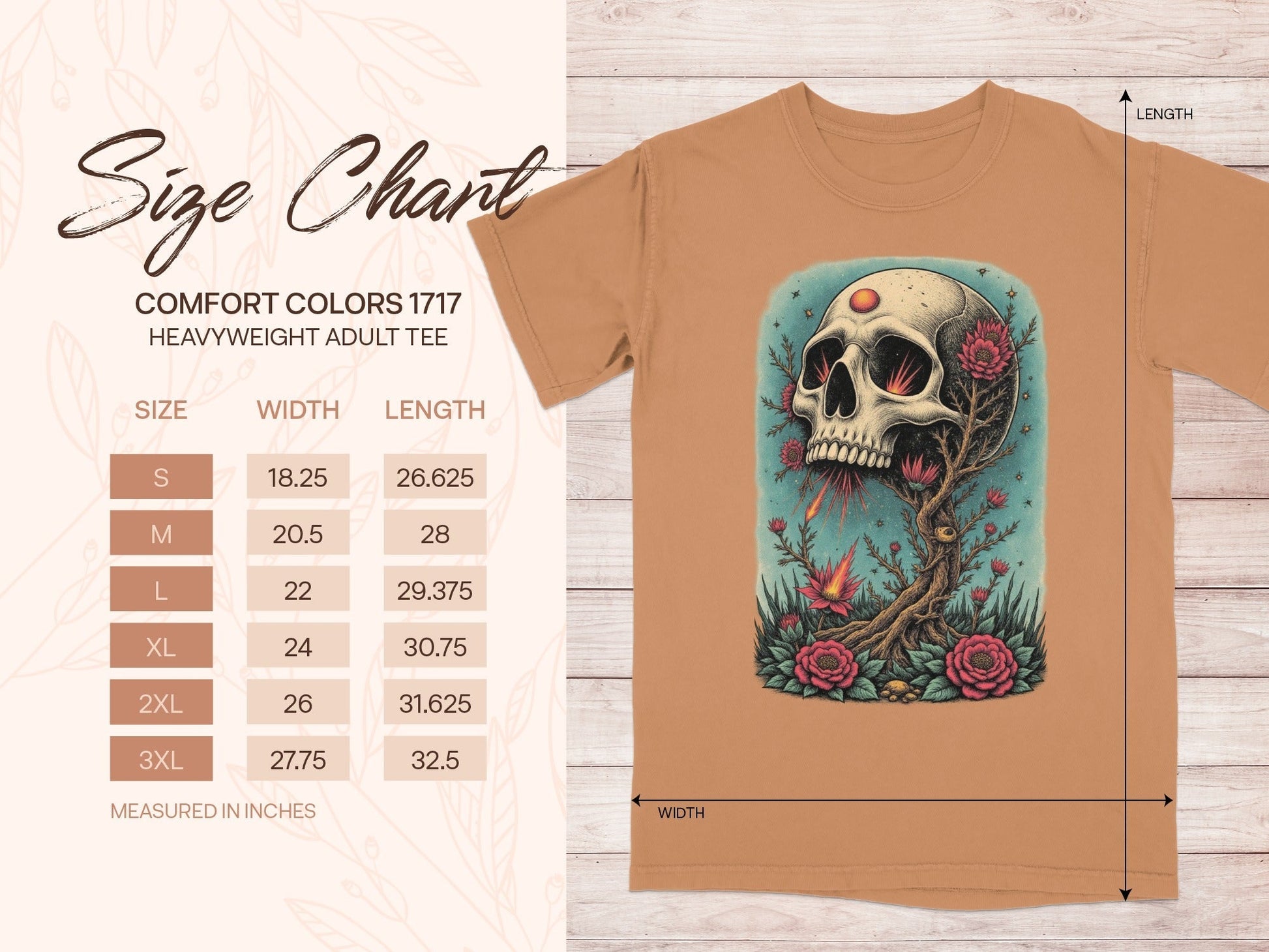 Floral Skull Rising T-Shirt Artistic Print Skull Design T-Shirt - IconVexa