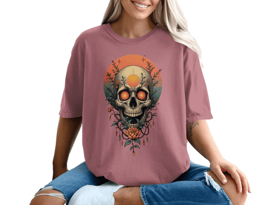 Floral Skull with Sun Graphic Women's Stylish Relaxed T-Shirt - IconVexa