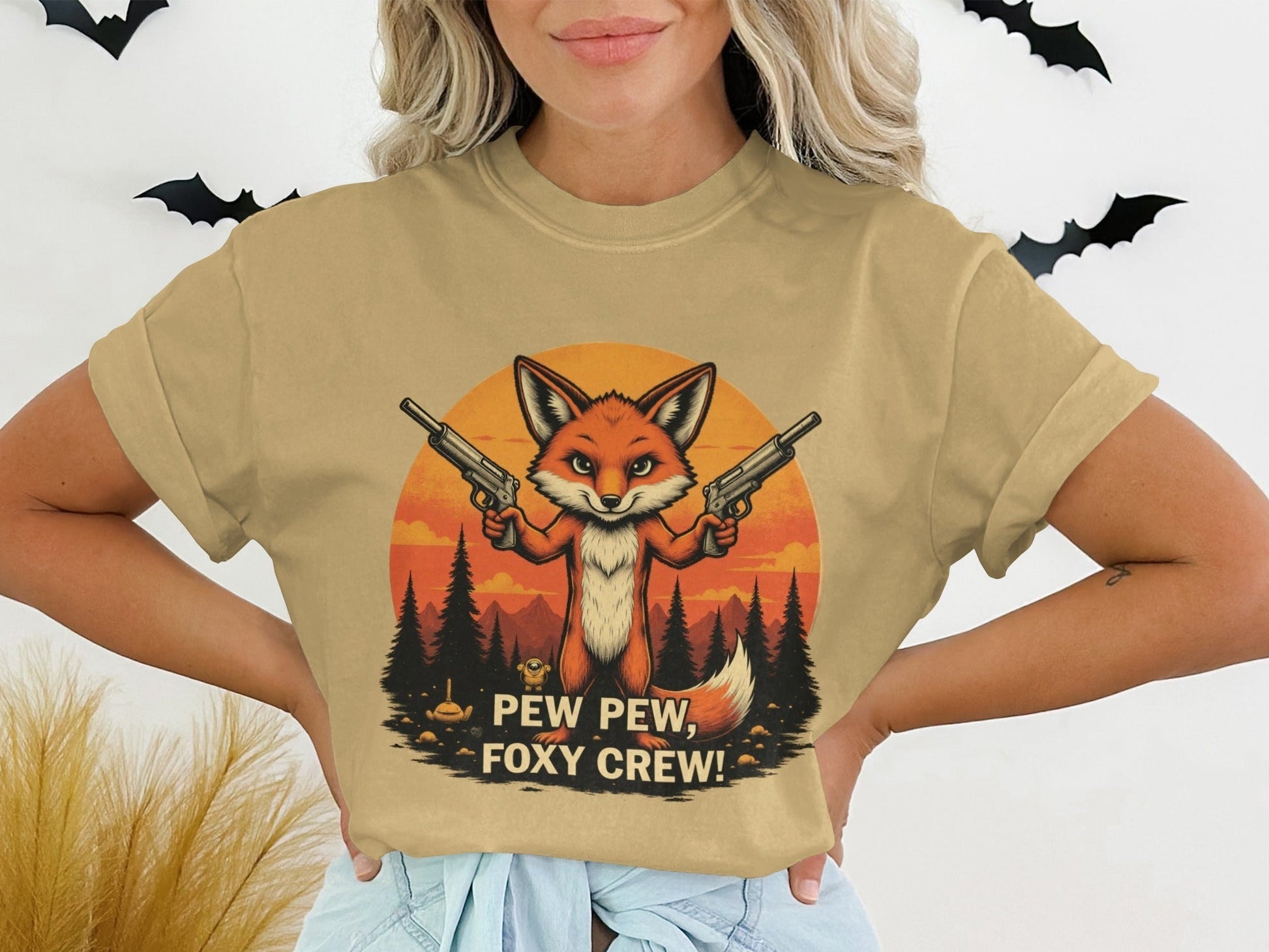 Foxy Crew T-Shirt, Pew Pew Shirt, Fox Shirt, Animal T-Shirt, Funny Tee Shirt, Graphic T-Shirt, Cartoon Fox Tee, Unisex T-Shirt - IconVexa