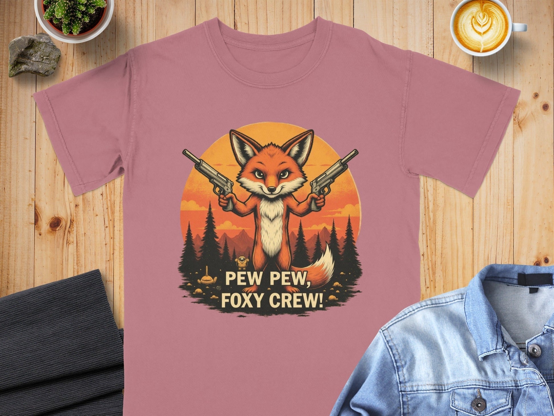 Foxy Crew T-Shirt, Pew Pew Shirt, Fox Shirt, Animal T-Shirt, Funny Tee Shirt, Graphic T-Shirt, Cartoon Fox Tee, Unisex T-Shirt - IconVexa