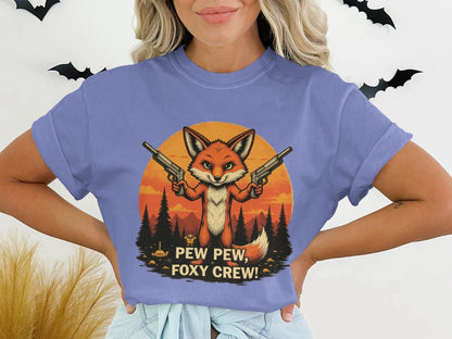 Foxy Crew T-Shirt, Pew Pew Shirt, Fox Shirt, Animal T-Shirt, Funny Tee Shirt, Graphic T-Shirt, Cartoon Fox Tee, Unisex T-Shirt - IconVexa