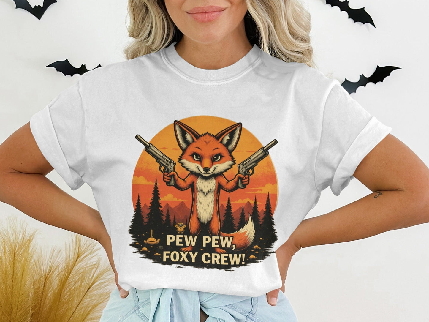 Foxy Crew T-Shirt, Pew Pew Shirt, Fox Shirt, Animal T-Shirt, Funny Tee Shirt, Graphic T-Shirt, Cartoon Fox Tee, Unisex T-Shirt - IconVexa