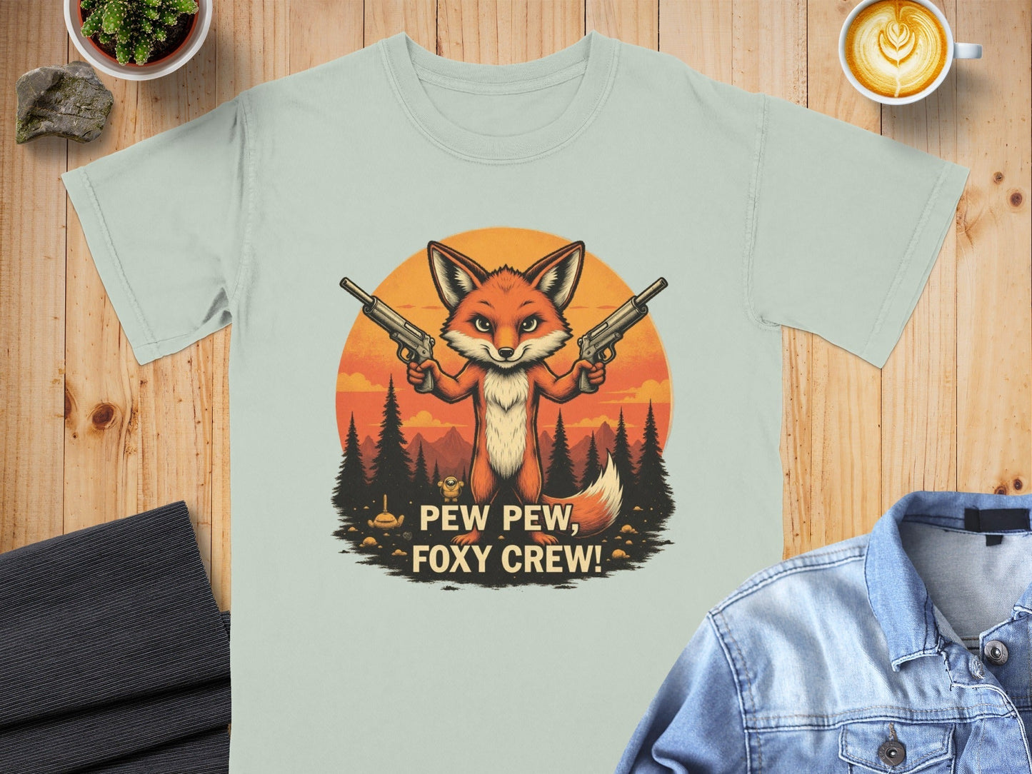 Foxy Crew T-Shirt, Pew Pew Shirt, Fox Shirt, Animal T-Shirt, Funny Tee Shirt, Graphic T-Shirt, Cartoon Fox Tee, Unisex T-Shirt - IconVexa